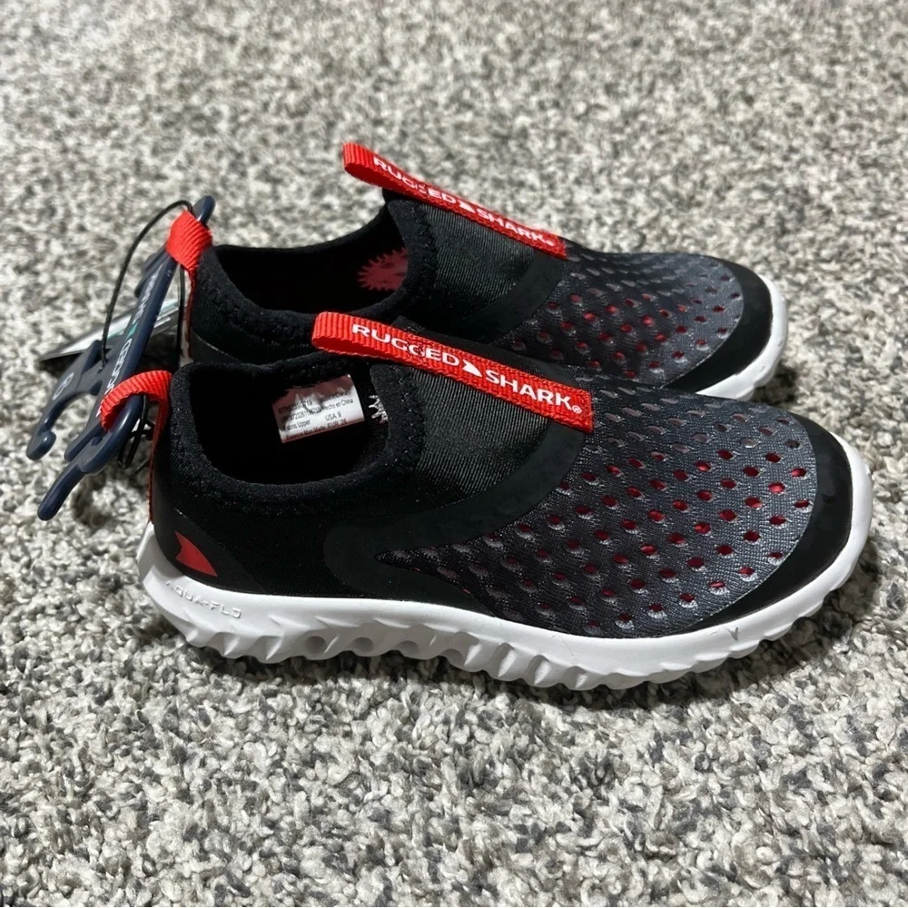 Rugged Shark Youth Boys Water Sneaker-Black-Size 9 Black Gray Red White